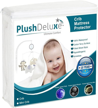 27"X 39" PlushDeluxe Mattress Protector, Waterproof Mattress Cover, Breathable Soft Cotton Terry Surface, Mini-Crib