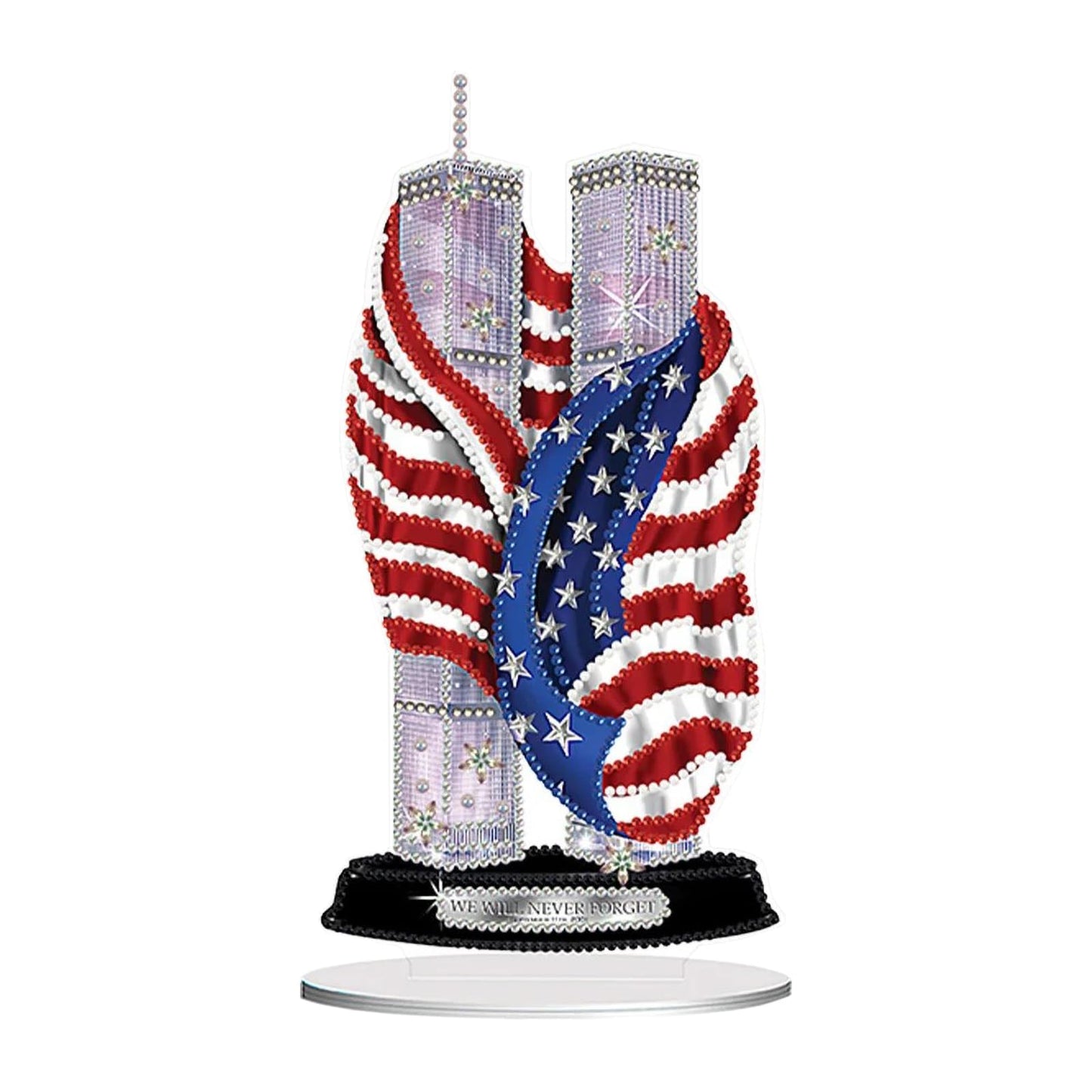 LIULIMI DIY 5d Diamond Painting Kits,Special Shaped Diamond Art Kit for Adults,Stand Up Acrylic Ornament Making kit,Double Sided Diamond Painting,Gift（American Flag/Twin Towers）