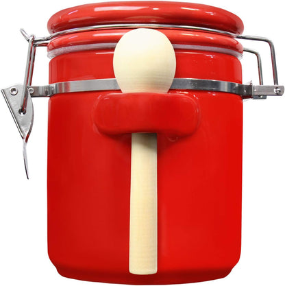 Blue Donuts Ceramic Airtight Jar, 33 Oz, 975 ML, Red Flour Jar with Lid