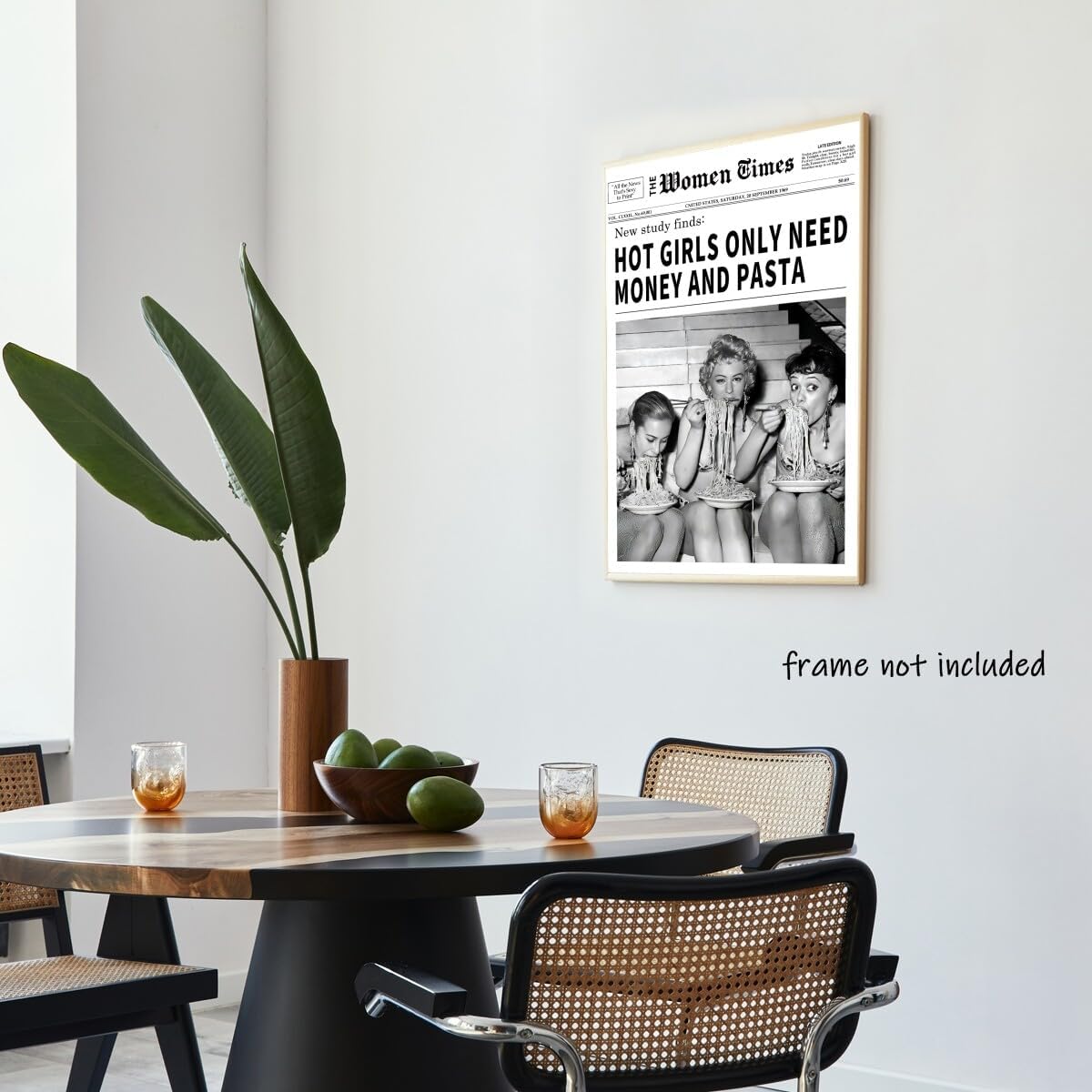 Generic 24x36inch Vintage Women Times Newspaper Canvas Wall Art Black and White Aesthetic Poster Funky Hot Girl Eating