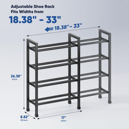 4-Tier Rack,17"-33" Closet,Metal Abiglifty Expandable Shoe Adjustable Shoe Rack for Shoes Shelves for Front Door