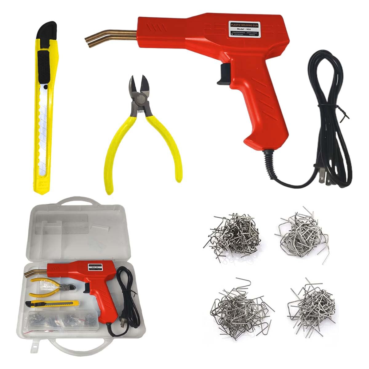 Plastic Welder Kit, Plastic Welder Soldering Gun with 4 Types 1000 Staples, Hot Stapler Plastic Welding Machine Bumper Repair Kit with Carry Case, Plastic Welding Kit for DIYers (Red)