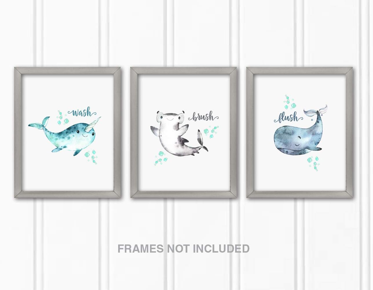 Confetti Fox Kids Bathroom Wall Art Decor, 8x10 Unframed Set of 3 Prints - Sea Animals