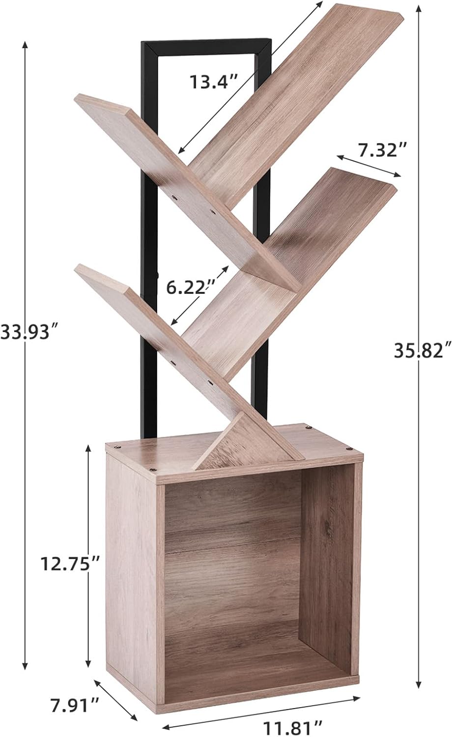 4-Tier Tree Bookshelf Bookcase with Storage Cabinet, Modern Corner Bookshelves, Narrow Wood Book Rack, Mini Floor