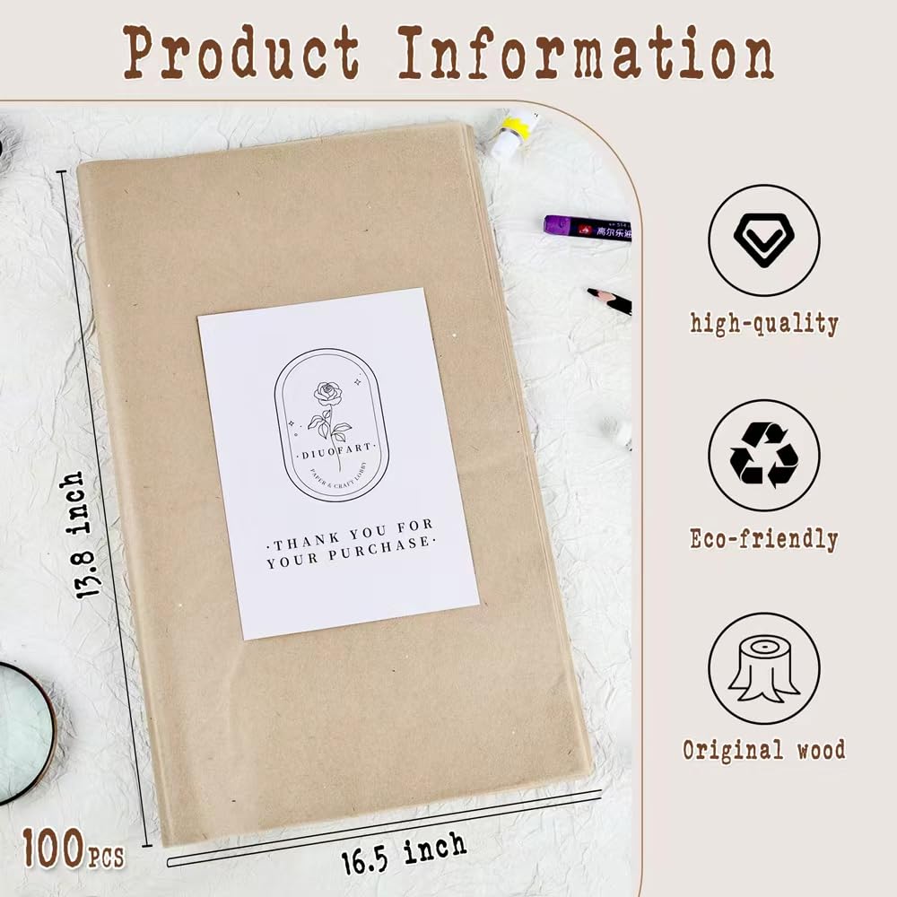 100 Sheets Natural Gampi Bark Rice Paper, 13.8x16.5”, Ultra-Thin, Strong & Translucent Cicada Wing Traditional Handmade Xuan Paper for Fine Art Painting, Botanical Rubbing and Calligraphy