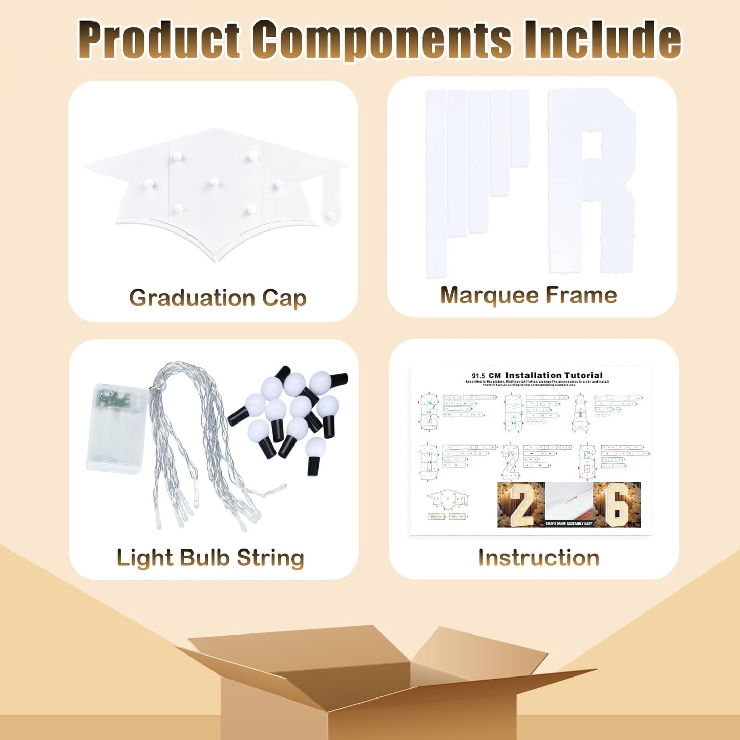 Zealor 2026 Graduation Decorations 3.3FT GRAD Marquee Letters with Lights Class of 2026 Large Prom Light-Up Letters with Graduation Hat Pre-Cut Foam Board Frame for Ceremonies Party Senior Photo Props
