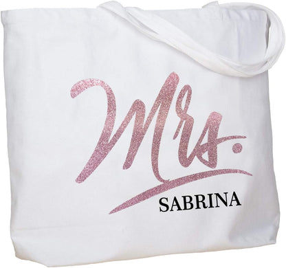 ELEGANTPARK Mrs Bag Personalized Gifts for Wedding Bachelorette Bridal Shower Engagement Party Monogrammed Tote Bags