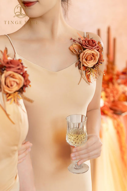 TINGE TIME Artificial Shoulder Corsages Flowers, Set of 2, Mother of The Bride Floral Corsage for Wedding Ceremony Anniversary Formal Dinner Party (Maple Red)