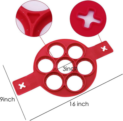 Flip N Cook Silicone Pancake Mold, Flip'n'cook Pancake Maker (Red-Round)