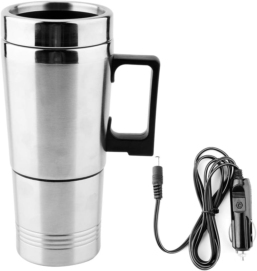 Duokon Car Hot Water Kettle, 350ML + 150ML Stainless Steel Electric Kettle for Coffee Tea Water Heating Cup 12V