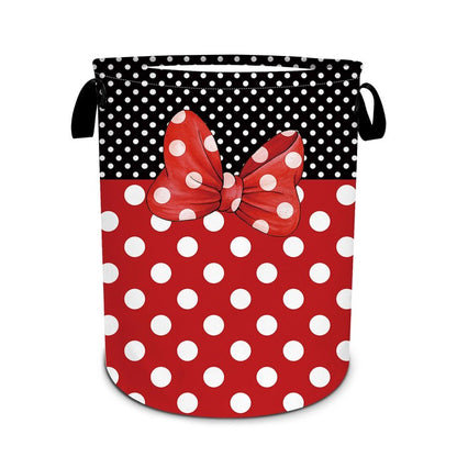 Black Red Polka Dot Laundry Basket, Cute Bow Tie Laundry Hamper Foldable Waterproof Funny Tote Bag Dirty Clothes Storage Bucket Toy Organizer for Bathroom/Laundry/Bedroom 15.7"x19.6"