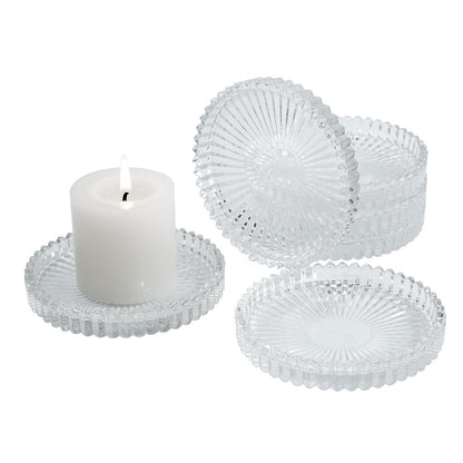 Jollyhilan Candleholder Glass Candle Holder Plates Set of 6, Round Glass Candle Tray Plates for Dining Wedding Christmas Party Evening Light, Clear