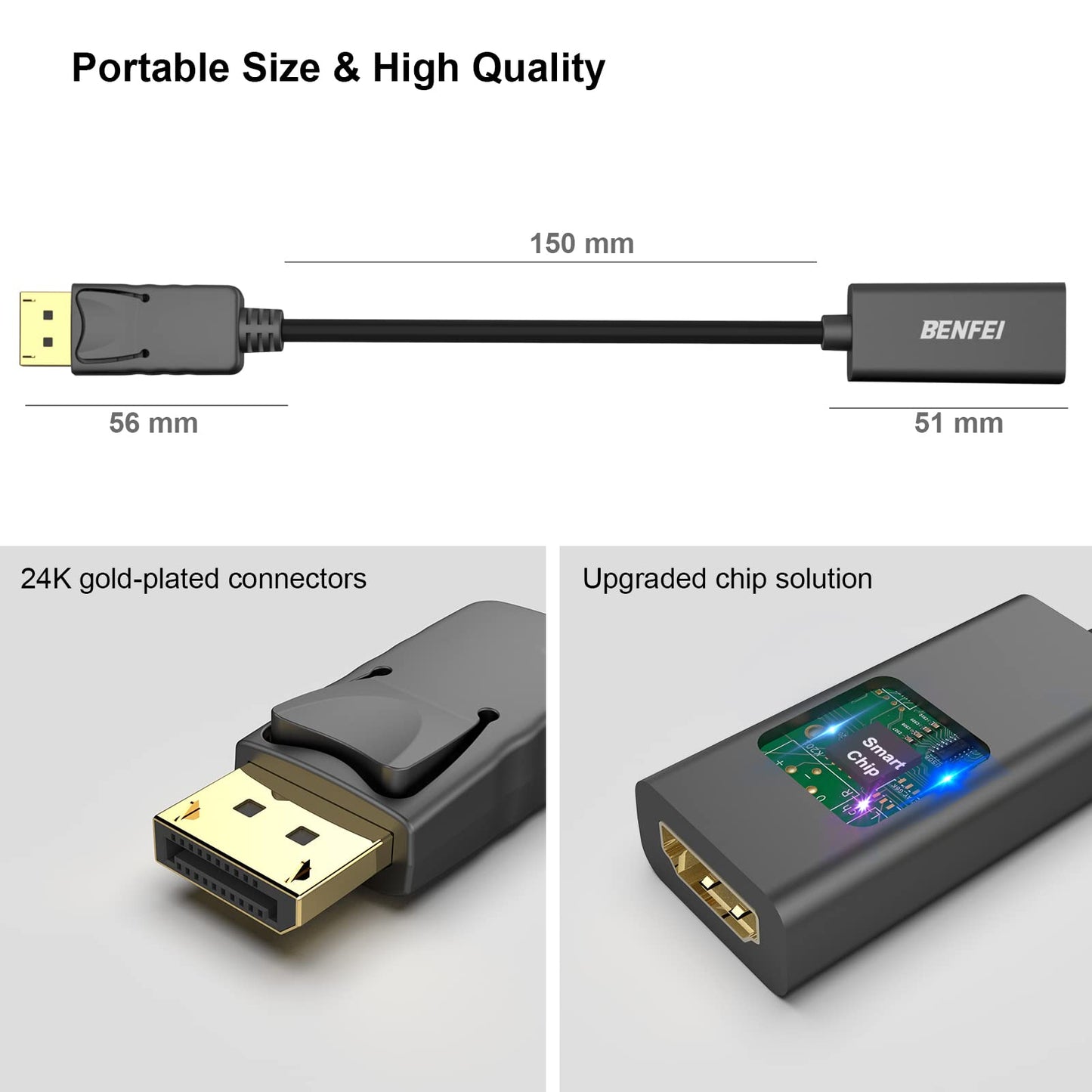 BENFEI 4K DisplayPort to HDMI Adapter, Uni-Directional DP 1.2 Computer to HDMI 1.4 Screen Gold-Plated DP Display Port to HDMI Adapter (Male to Female) Compatible with Lenovo Dell HP and Other Passive