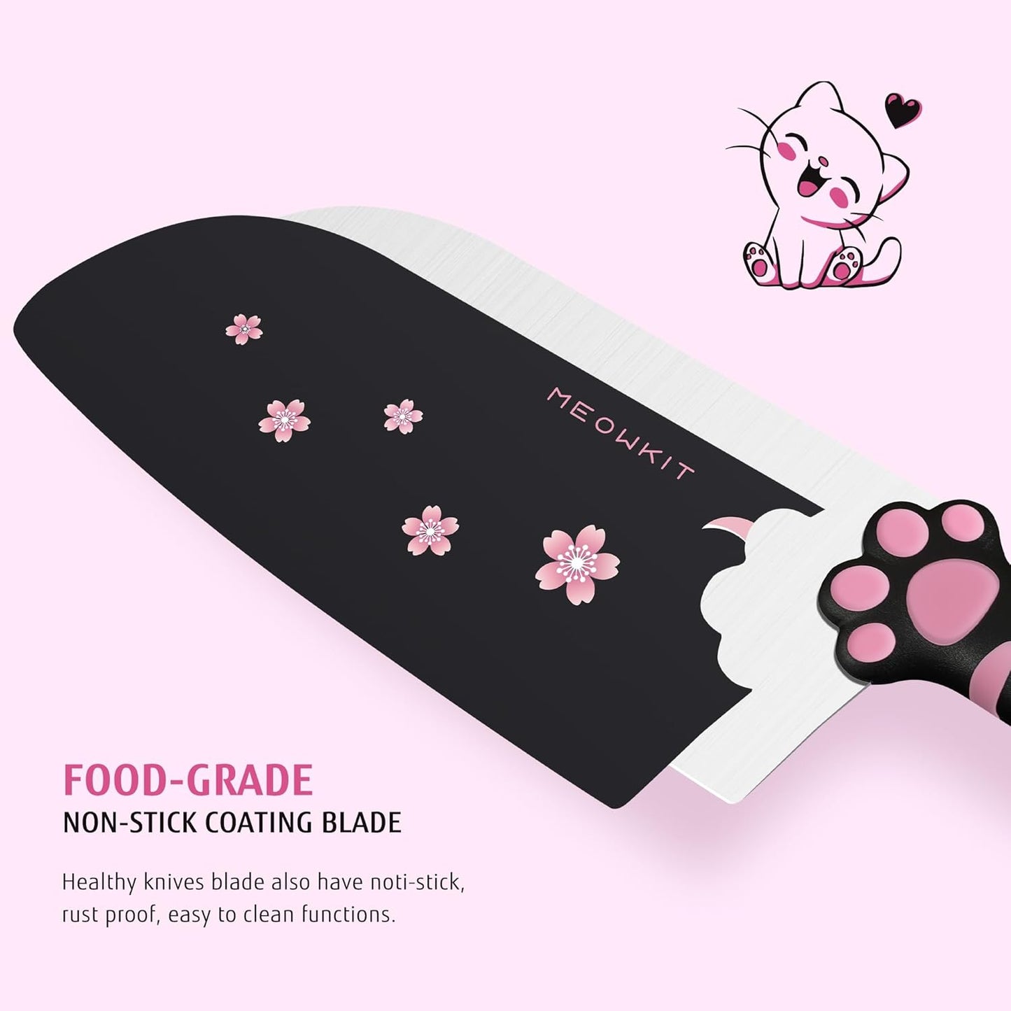 Cute Kitchen Knife Set, 5-Piece Non-Stick Knives with Detachable Block & Scissors, Sharp Kitchen Knives for Home