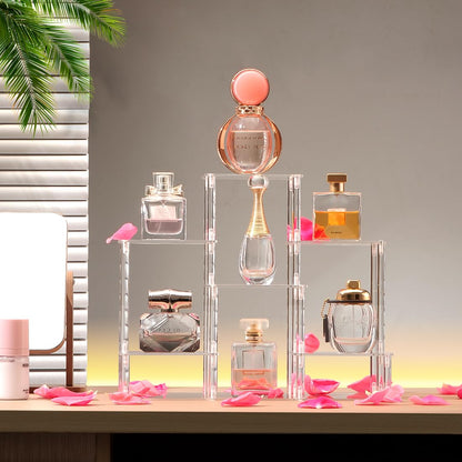 NyTfxkeJ 6 Tier Clear Action Figures Display Risers Stand Shelf, Acrylic Display Stands for Collectibles,Pop Figures Holder Perfumes Organizer,Large Rock Risers Rack