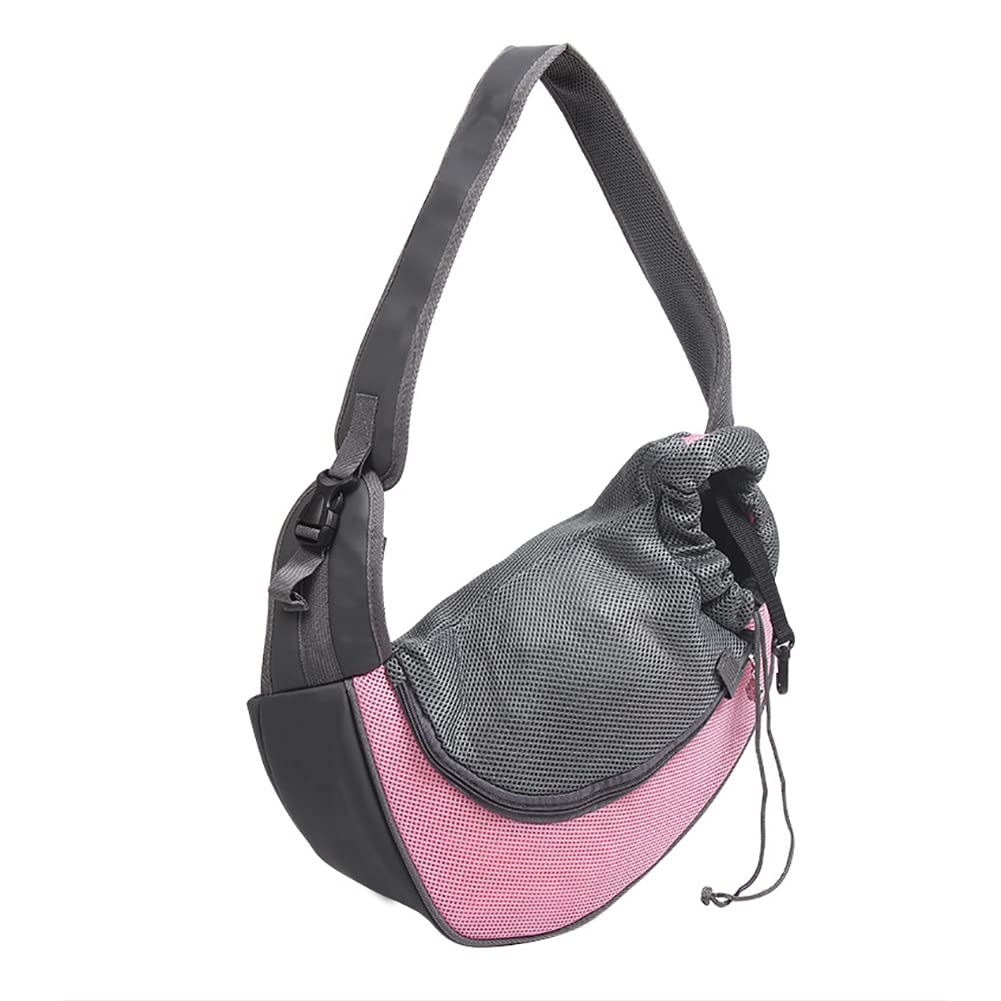 Pet Dog Sling Carrier, Breathable Mesh Portable Travel Safe Pet Sling Shoulder Bag Carrier with Adjustable Non-Slip Shoulder Strap for Small Dogs Cats Puppy (Small, Pink)