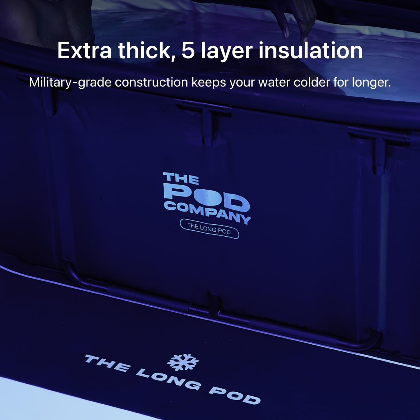 The Pod Company Cold Plunge Bundle – Long Pod (126 Gallon) + 1/3 HP Standard Water Chiller (41°F) – Extra-Large Metal Frame Cold Plunge Tub with Filtered Cooling System