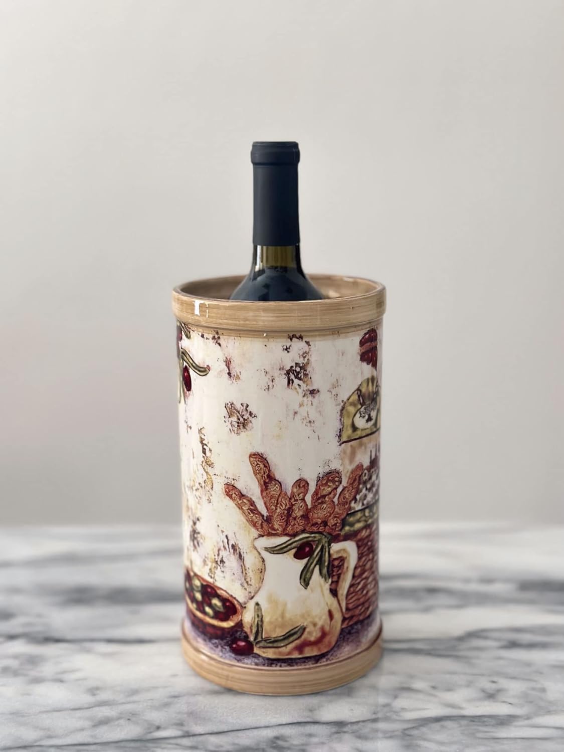Supreme Housewares Ceramic Wine Chiller Pitcher, Majolica Style with Tuscan Design