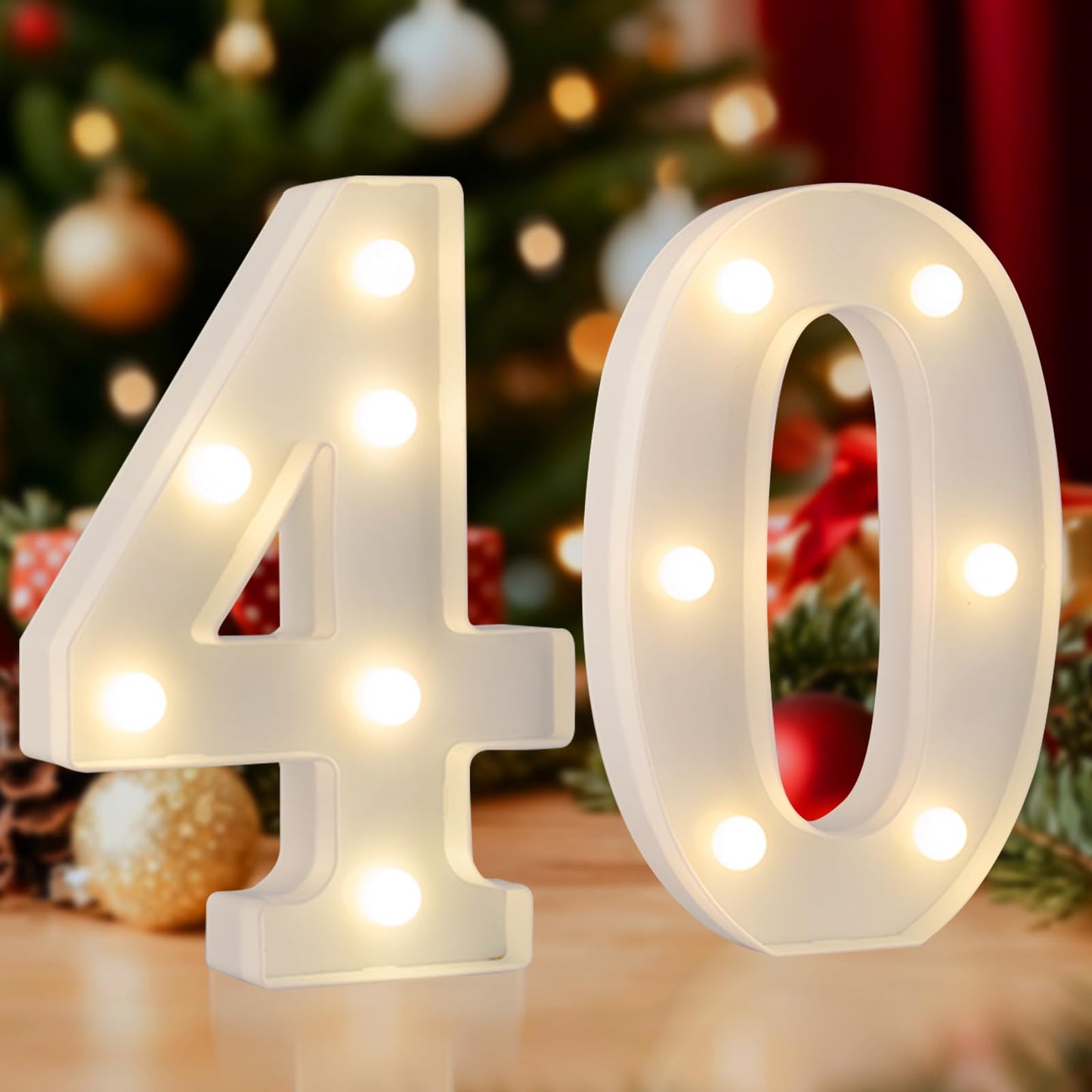 SKYPHAROS LED 40 Marquee Light Up Numbers, 40th Birthday Decorations for Women Men, Warm White Small 40 Marquee Letter Lights for 40th Birthday Party Table, Wedding, Anniversary, Home Decor