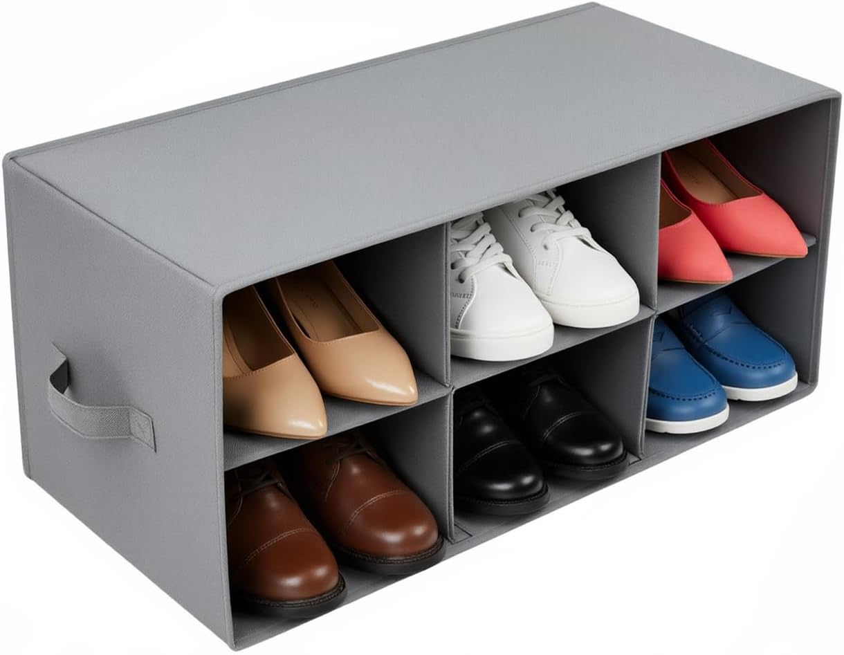 6 Closet Sorbus Shoe Organizer Bin, Section Cubby Shoe Shelves, Foldable Portable Detachable Organizer Storage for Home