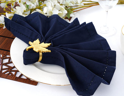 Blue Needles Navy Blue Hemstitch Linen Napkins Set of 12-100% Cotton Cloth Dinner Napkins 18x18 inches, Soft, Reusable, Absorbent, Washable Ideal for Spring Summer Easter Parties & Everyday Use