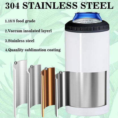 ZREGGUR 4 Pack 4 in 1 Can Cooler 16 oz Sublimation Blank Tumbler with Metal Straw,Straw Brush,Shrink Wrap, Non-Slip Coaster, Lid, Individually Boxed Standard Beer Cans,Canning Cans