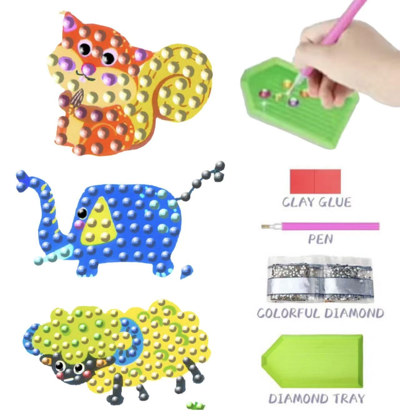FONYANE Diamond Art for Kids & Girls & Boys,Gem Art Animal Stickers Craft Kit for Kids Ages 4-6-8-10-12,Arts & Crafts for Boys Girls Birthday Party Gift Toy