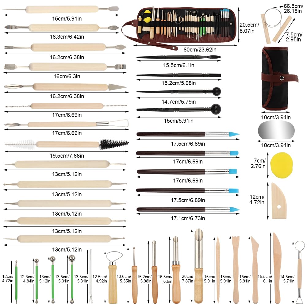 42 PCS Pottery Tools, Clay Sculpting Tools Kit, Clay Tools for DIY Handcraft Modeling Carving Trimming, Molding, Shaping(with Storage Bag)