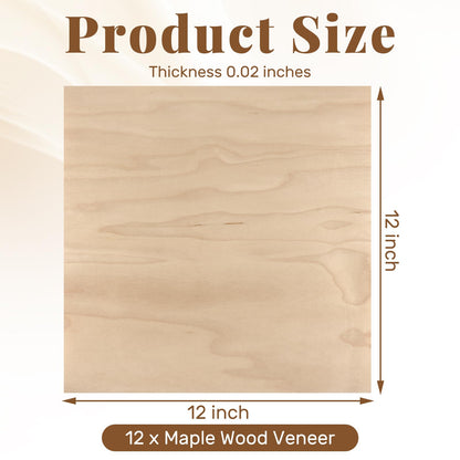 Boao 12 Pcs Real Wood Veneer Sheets 12" x 12" Wood Veneer Laminate Sheets for Jewelry Boxes, Door Panels, Marquetry(Maple)