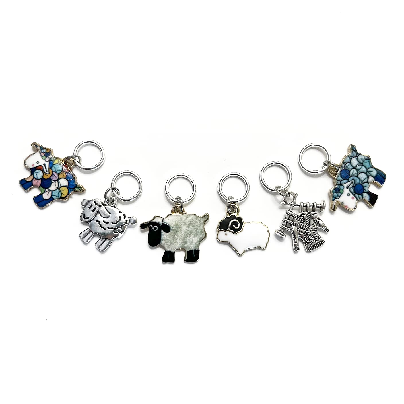 Pretty Warm Designs Sheep Stitch Markers with Storage Tin, Set of 6 Snag Free Rings Fits up to US 8 (5mm) Needles