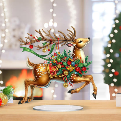 POETRYDRAW DIY Diamond Art Ornament Desktop Kit Christmas Elk, Stand Up Acrylic Diamonds Painting Ornament for Adults, 5D Special Diamond Gem Craft Tabletop Placement Board Kit