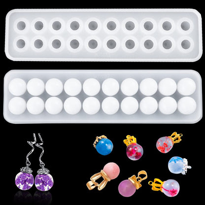 FineInno Sphere Resin Mold,20 Beads Silicone Molds, Crystal Ball Epoxy Casting Mould, Jewelry Making Mold for DIY Pendant Necklace Earring Bracelet Ring