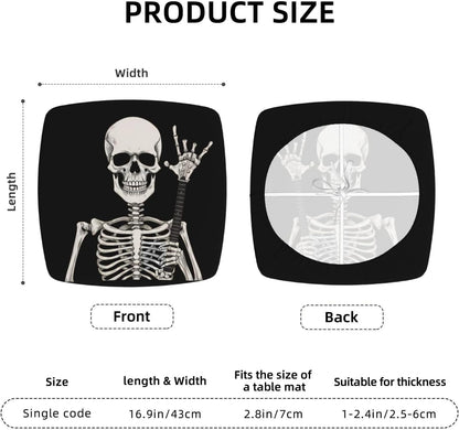 Rock and Roll Skeleton Skulls Kitchen Square Chair Seat Covers 16.9" - Stretch Fitted Sofa Cushion Cover Replacement