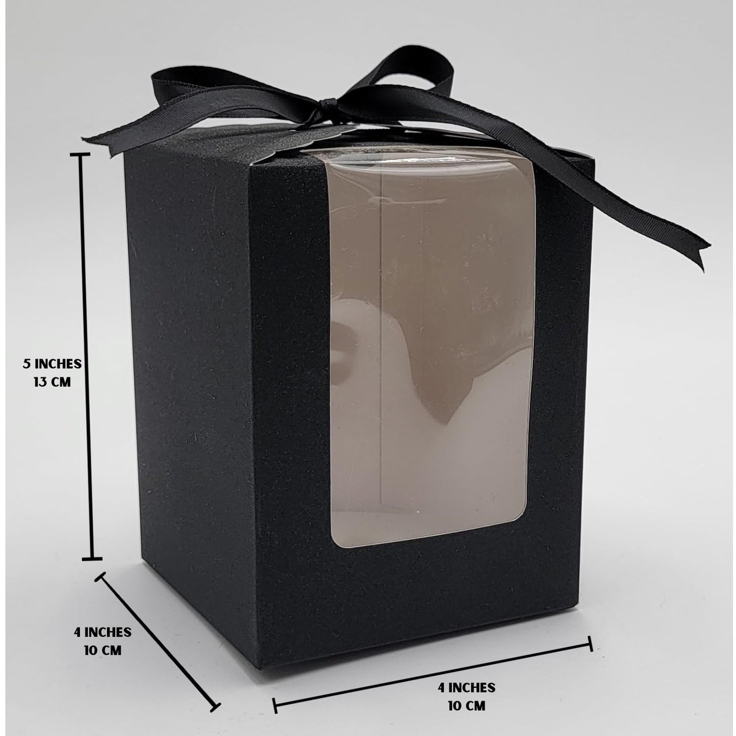 Black Sparkling Favor Boxes-40 Ct Large 4"x4"x5" Clear Window. Includes 2 Ribbons (40 White 40 Black) Stemless Wine Glass Gift Box. Bottom Insert for Durability. Ideal for Weddings, Events, Halloween