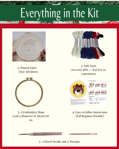 Fortilo Punch Needle Kit with Fabric | Hoop, Yarn, Step-by-Step Guide – Ideal Crafts for Adults, Home Decoration, Craft Activities (Bear)