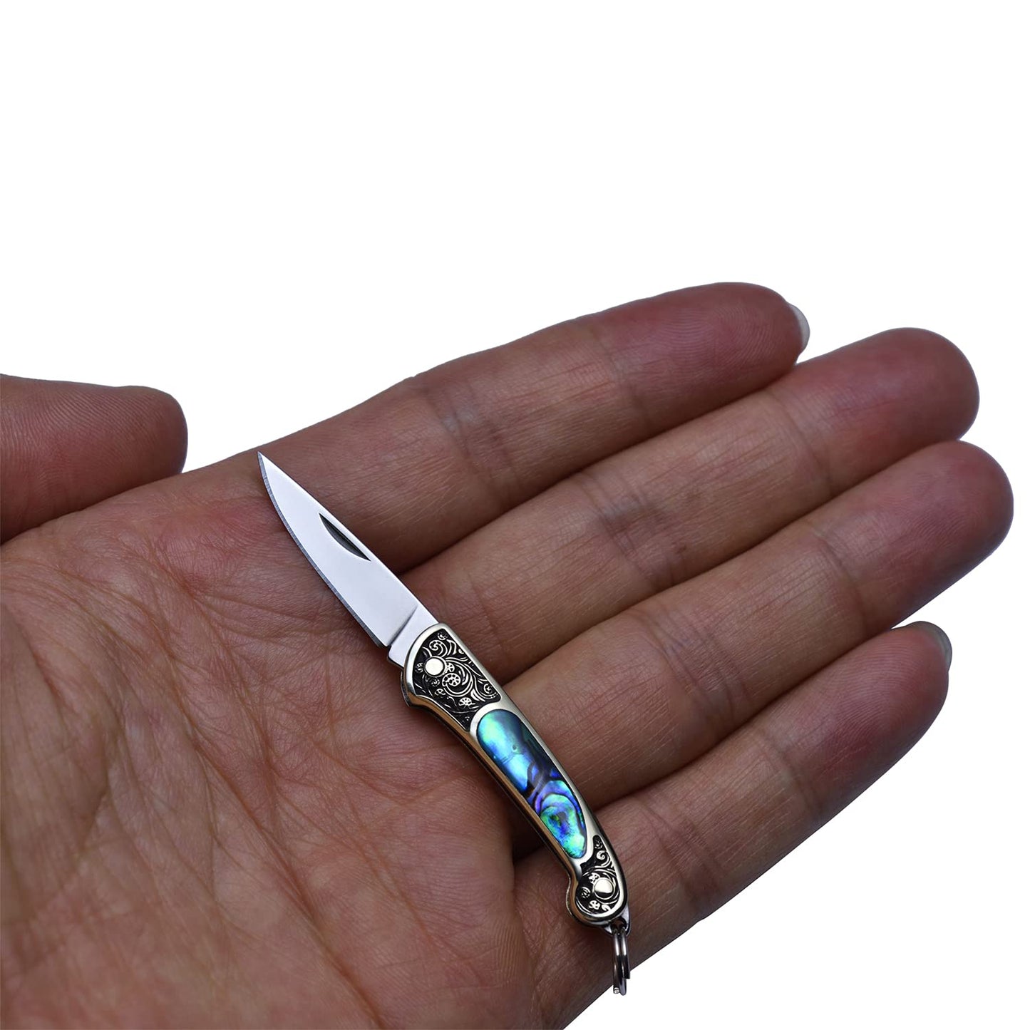 JPCRMOV Mini Folding Pocket Knife, Abalone Shell Handle, Keychain EDC Tool, 1.06” Blade, Ultra Lightweight 9g, Small Box Opener for Daily Carry
