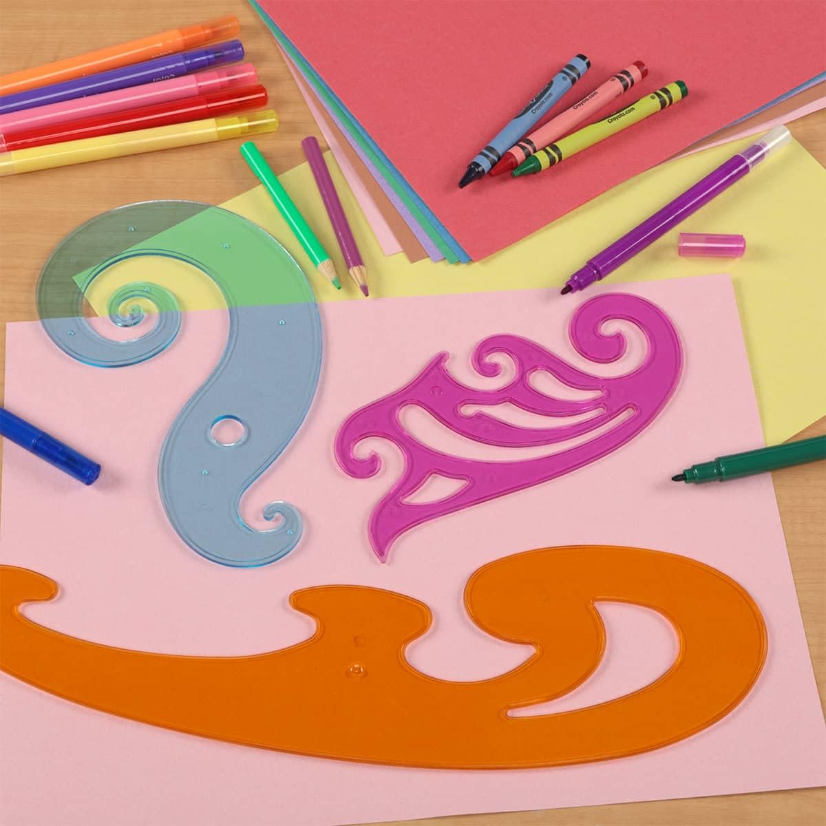 Elodie's Curvy Stencils by First Impressions - Durable Drafting Tools with French Curve Ruler & Drawing Shape Stencil for Imaginative Designs - Includes 3 Stencils & Reusable Storage Pouch