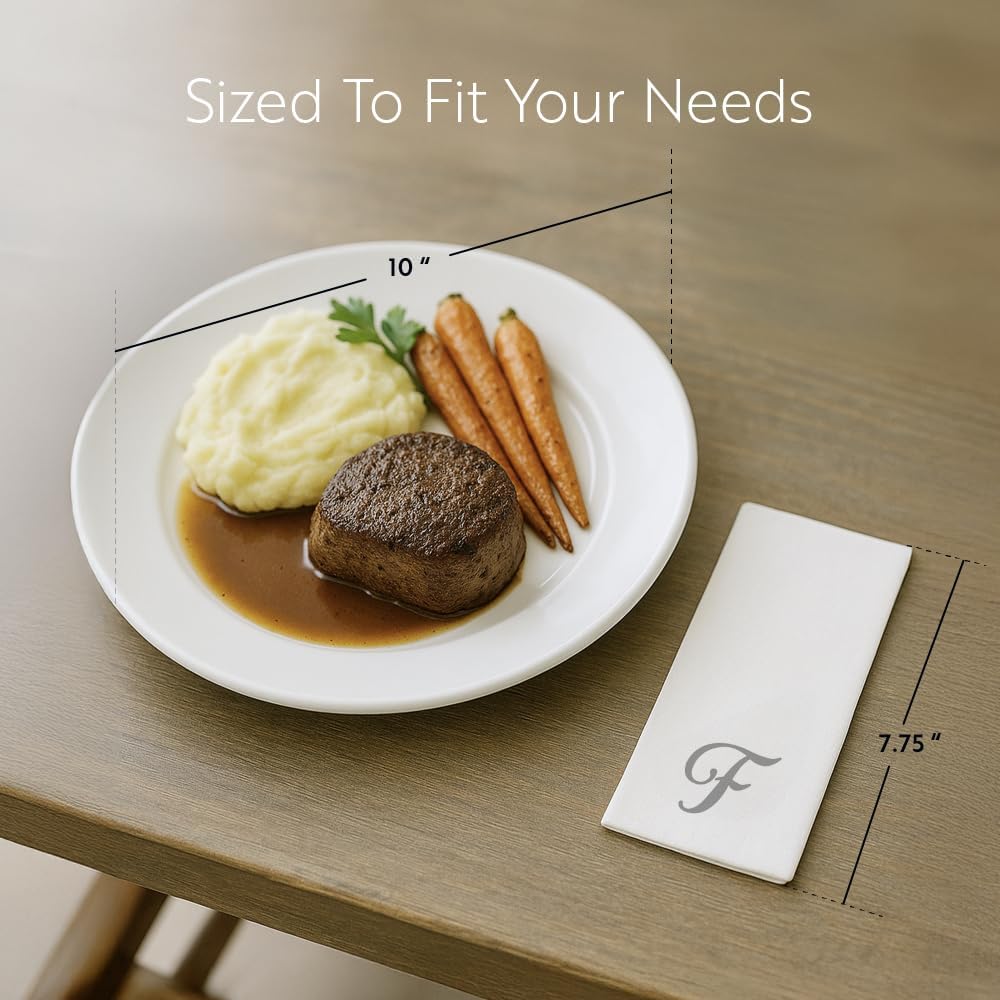 15.8 7.9 Inch 50 Luxenap X Linen-Feel Guest Towels, Lettered Hand Towels - Silver Letter 'F', Cursive Font, White Paper