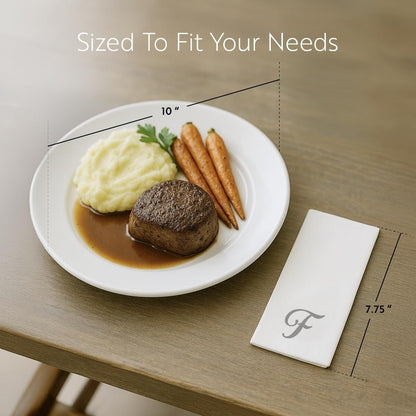 15.8 7.9 Inch 50 Luxenap X Linen-Feel Guest Towels, Lettered Hand Towels - Silver Letter 'F', Cursive Font, White Paper
