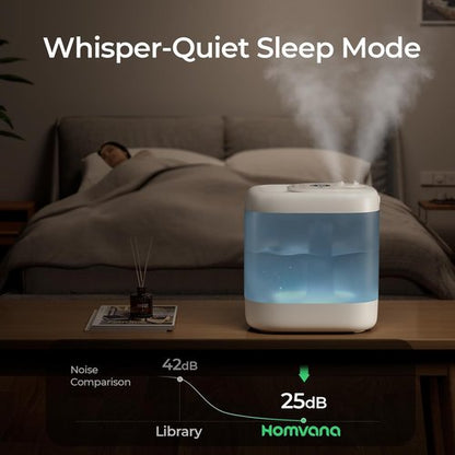 Homvana Humidifier - 5L Top Fill Cool Mist for Bedroom & Plants | Quiet 40H Runtime, Easy to Clean
