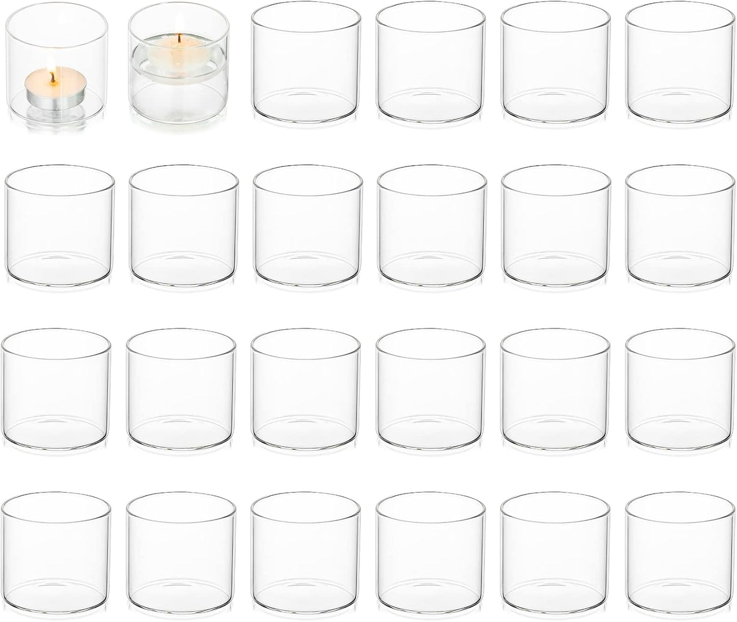 20pcs+Extra 4 Votive Tea Light Holders Bulk - Clear Glass Tealight Candle Holder for Floating Candle as Candlelit