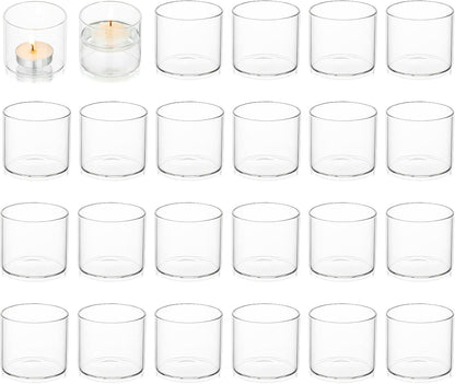 20pcs+Extra 4 Votive Tea Light Holders Bulk - Clear Glass Tealight Candle Holder for Floating Candle as Candlelit