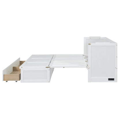 Bellemave Queen Murphy Bed Cabinet Bed, Solid Murphy Bed with Storage Drawer, Queen Size Bed with USB Ports, Chest Wall Bed with Drawer (White, Queen)