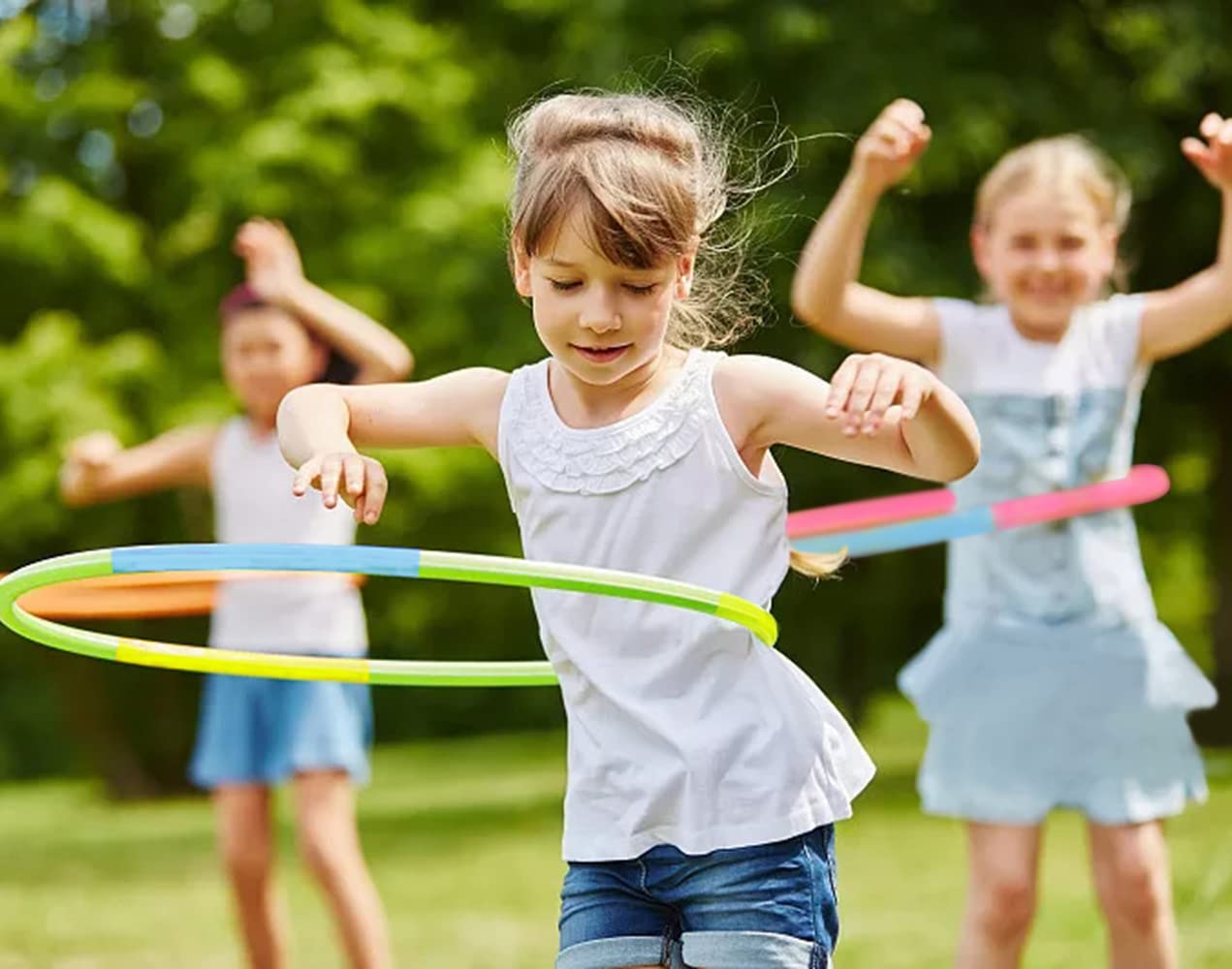 Beakabao Exercise Hoops Set for Kids(6 Parts), Weight and Size Adjustable Detachable Fitness Toys, Suitable for Gymnastics, Dance, Party, Games and Pet Training, 29 Inches