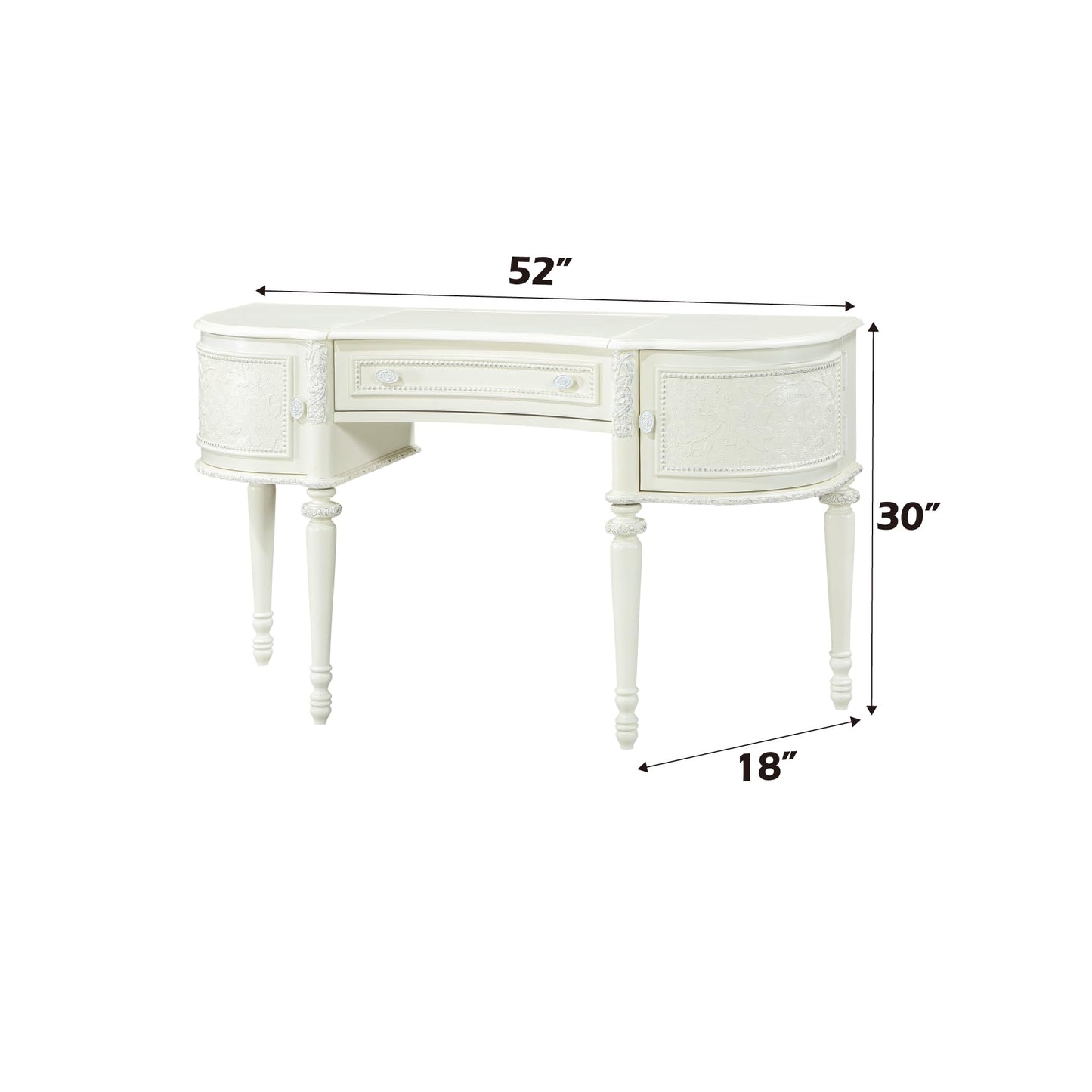 Acme Dorothy Half Moon Vanity Desk & Mirror in Ivory