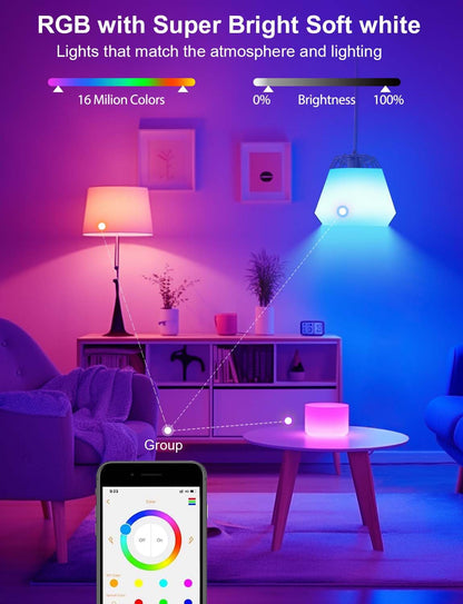 iLC Smart Light Bulb (150 Watt Equivalent) Compatible with Alexa Only, 1550 Lumens, Color Changing Warm White 2700K, 14W Bright LED Bulbs (4 Pack)