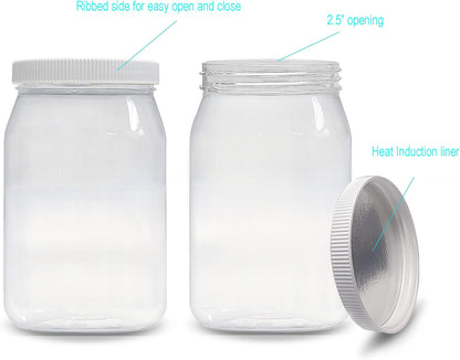 ljdeals 16 oz Clear Plastic Jars with Lids, Storage Containers, Pack of 6, BPA Free, Food Safe, Made in USA