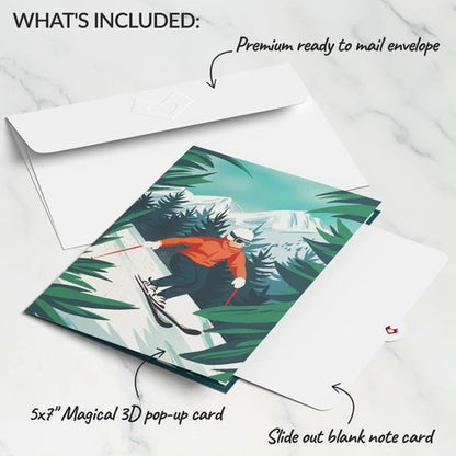 Lovepop Everyday Pop-Up Card for Her and Him - 3D Greeting Cards for Boys, Girls, Men, Women - Mountain Ski Adventure - 5" x 7" Card - Blank Notecard & Envelope Included