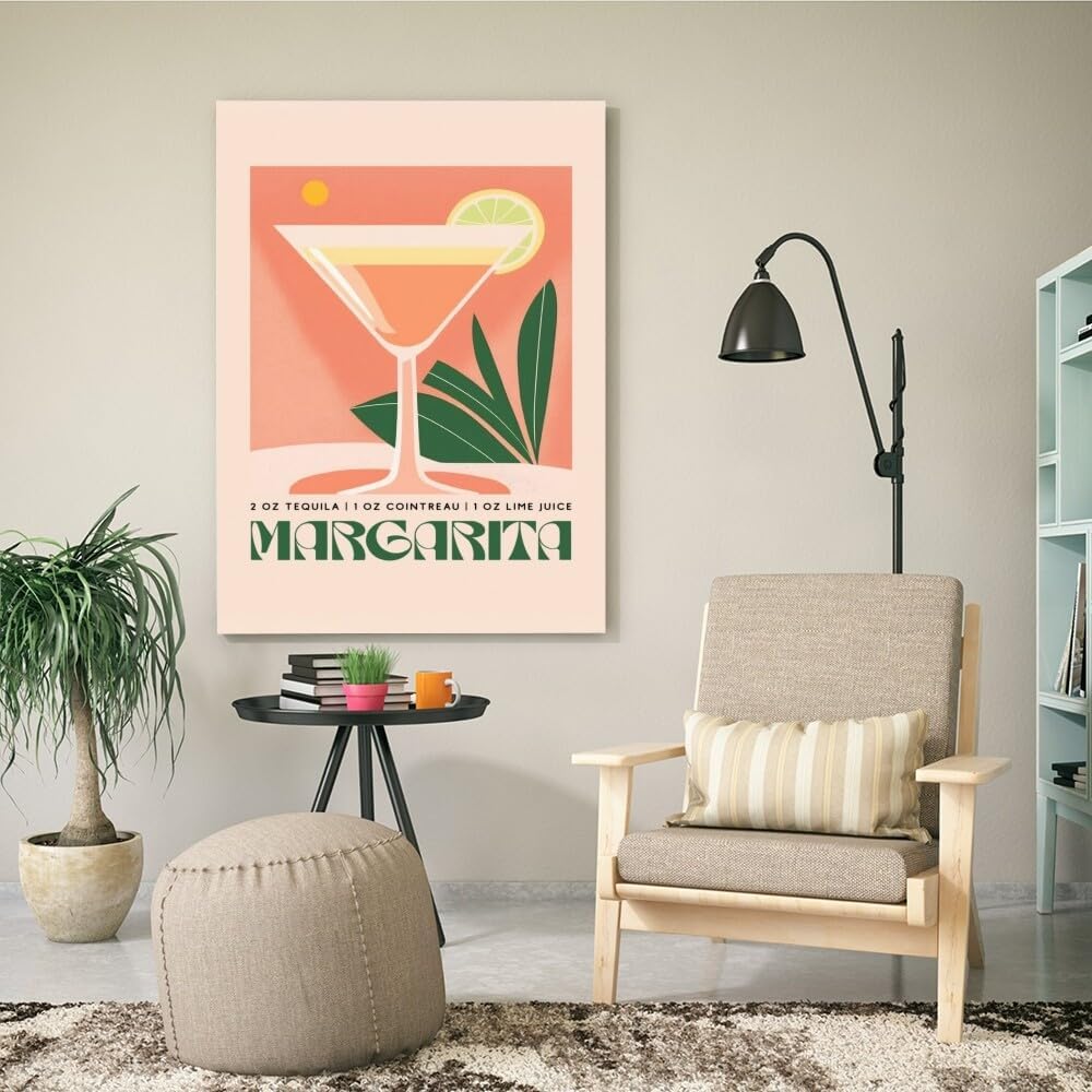 Margarita Boho Cocktail Poster: MIX & MATCH Bar Cart Decor with Cocktail Recipes Wall Art Canvas Print