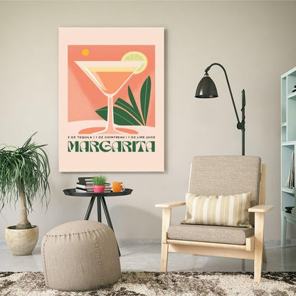 Margarita Boho Cocktail Poster: MIX & MATCH Bar Cart Decor with Cocktail Recipes Wall Art Canvas Print